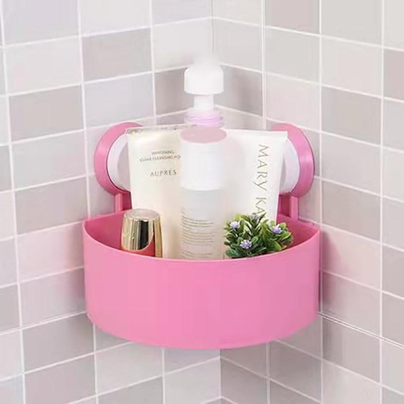 Plastic Suction Cup Bathroom Corner Storage Rack Shower Shelf Kitchen Collecting Basket