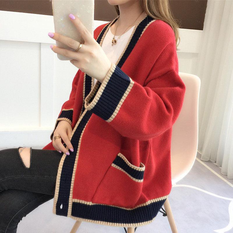 Autumn and Winter Casual Sweater Loose Long-sleeved Simple Top Knitted Cardigan Women Jacket