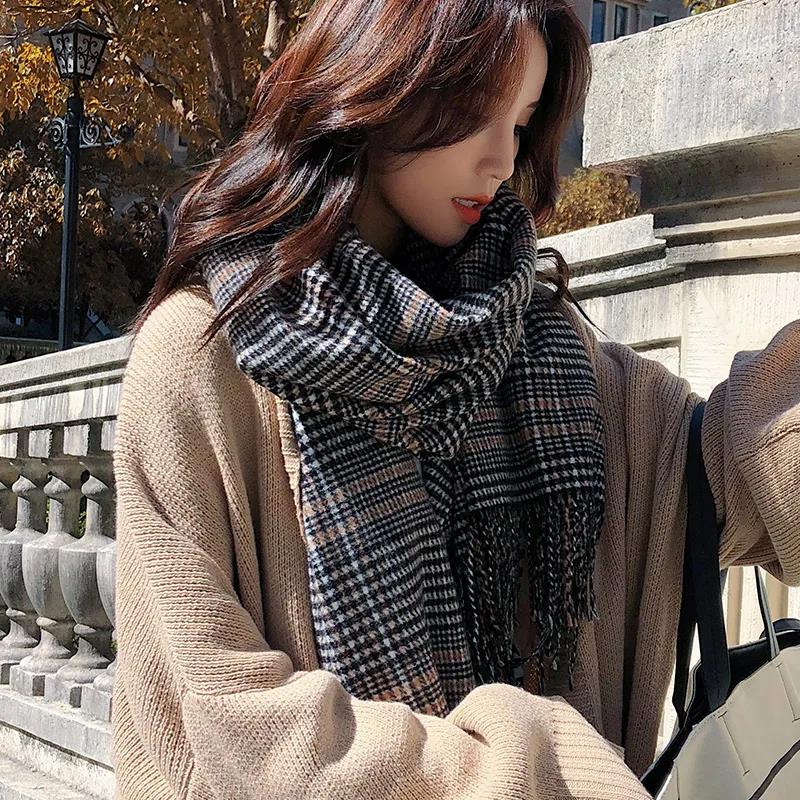 Winter Imitation Cashmere Scarf Houndstooth Wild Bib Thickened Long Scarf Shawl