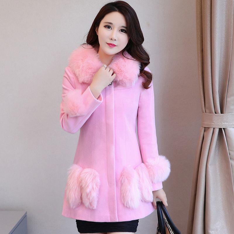 Autumn and Winter Long Slim Coat Simple Casual Woolen Coat Fashionable All-match Female Windbreaker