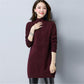 Pofulove Women Winter Warm Turtleneck Knitwear Dresses Long Knitted Solid Color Sweater Skirt Thick