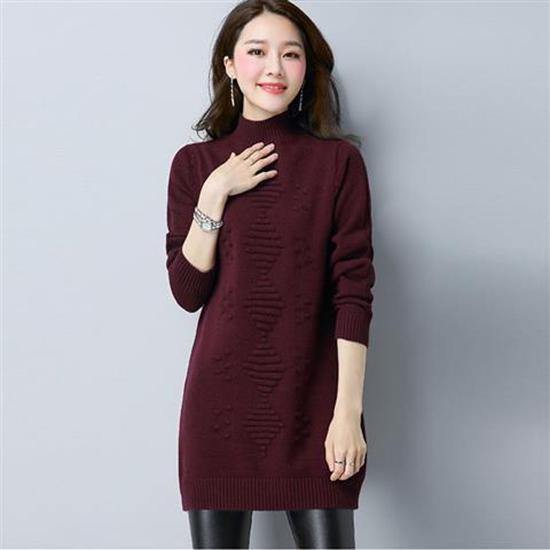 Pofulove Women Winter Warm Turtleneck Knitwear Dresses Long Knitted Solid Color Sweater Skirt Thick