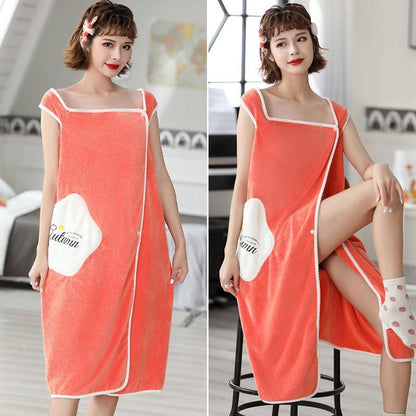 Wearable Bath Towels Female Towels Adult Cute Bath Skirts Softer and Faster-drying Than Pure Cotton Absorbent Coral Fleece Fabric