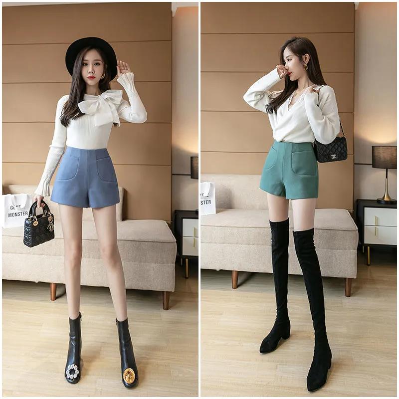 Korean Version of High-waist Woolen Shorts Women's Autumn and WinterStyle  A-line Wide-leg Pants Casual Pants