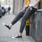 Spring and Summer Thin Check Pattern Youth Men's Loose Casual Cropped Trousers