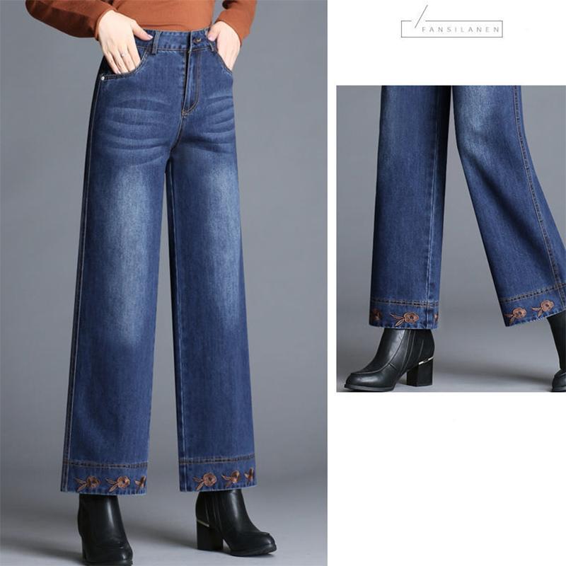 Embroidered Wide-leg Pants, Thin Nine-point Jeans, Women's Middle-aged and Elderly Niche Design Pants, Thin and Versatile Middle-aged Pants