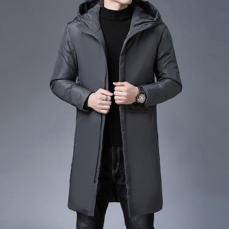 Winter Men's Down Jacket Mid-length Korean Style Slim Thick Hooded Warm Male White Duck Down Jacket