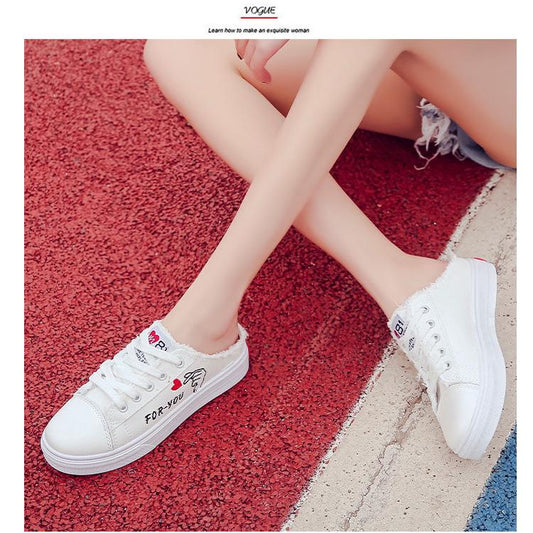 Canvas Shoes Half Drag 2132 Sandals Women Shoes Platform Loafer Fashion Non-slip Breathable Vulcanized Shoes