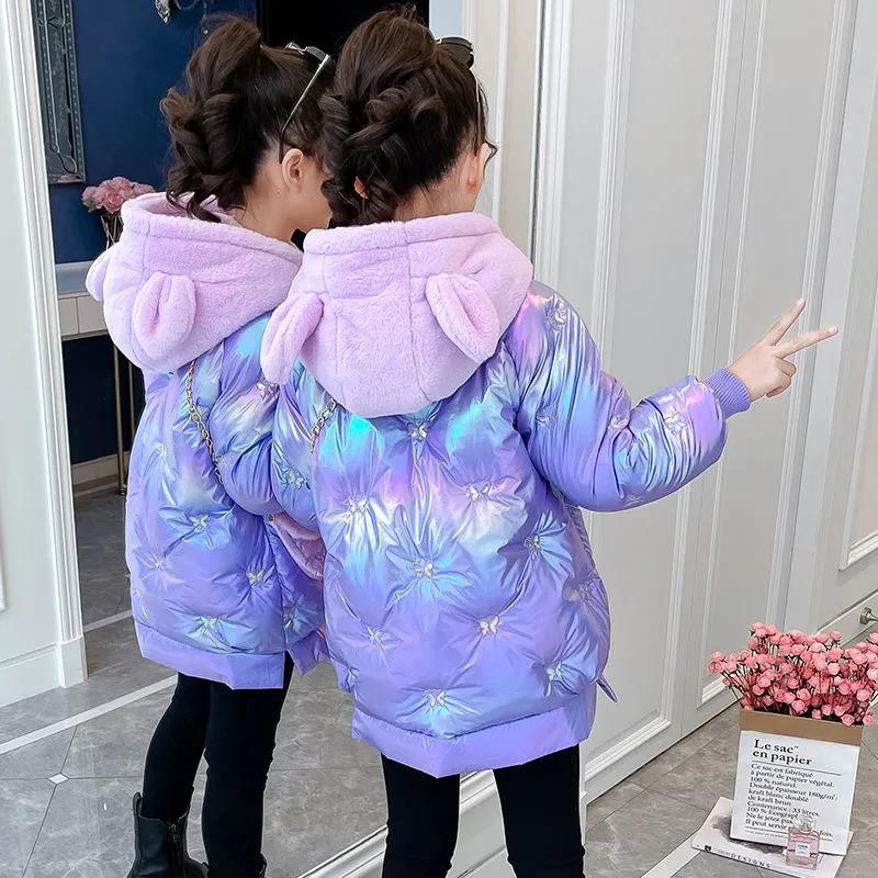 Girls Korean Style Down Padded Jacket Winter Mid-length Warm Jacket Plus Velvet Thickened Disposable Cotton-padded Clothes