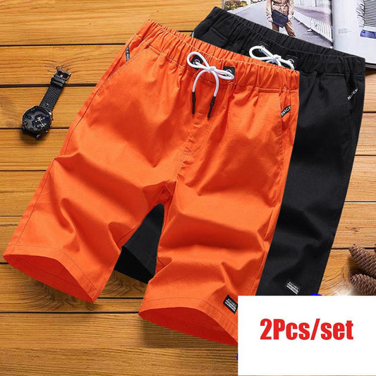 2pcs Men's Five-point Pants Summer Thin Shorts Outerwear Sports Beach Casual Shorts