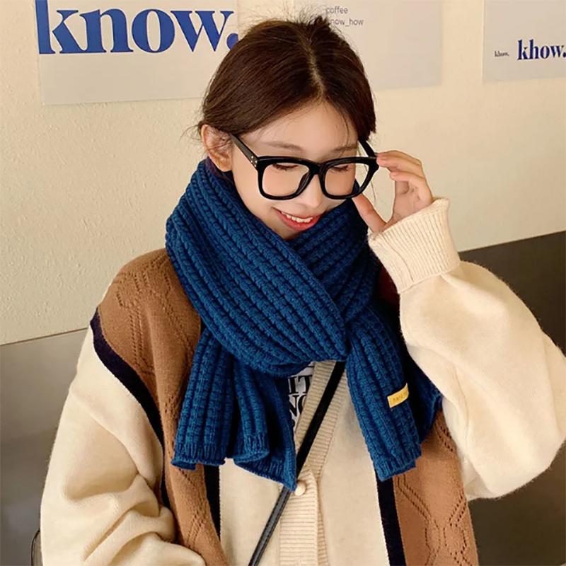 Women's Solid Color Knitted Scarf Women's Winter Thickening and Warmth Cute Scarf All-match