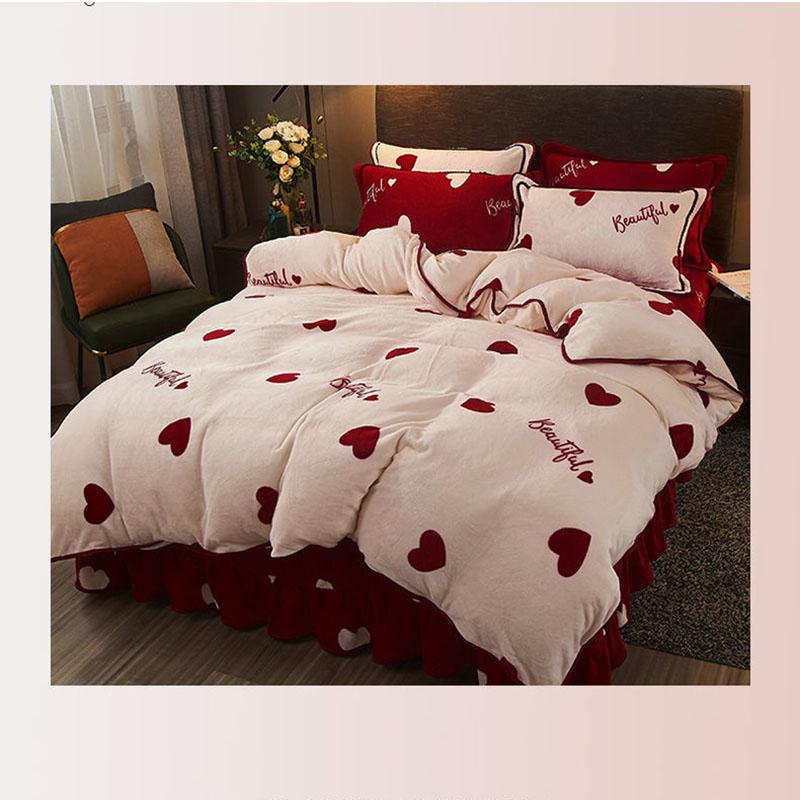 Golden Mink Velvet Four-piece Thick Coral Velvet Double-sided Velvet Kit Milk Velvet Bedding