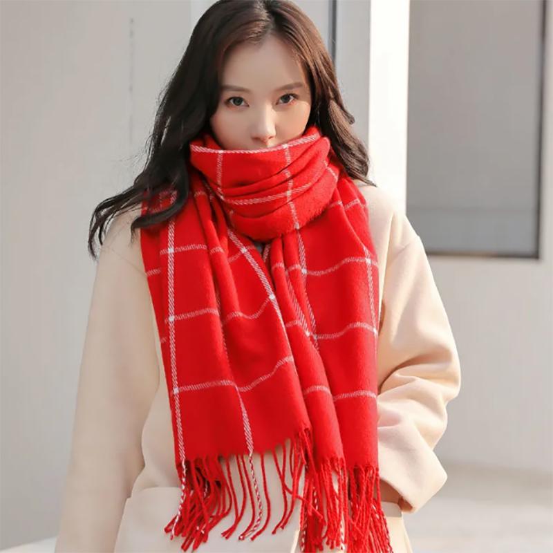 Korean Woolen Scarf Women Winter Thickened Japanese Scarf Wild Warm Plaid Shawl Dual-use Ladies