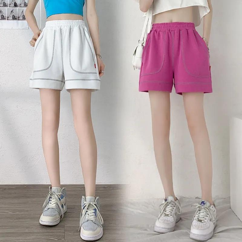 Women's Cotton Shorts Summer Casual Loose Sports Korean Students Elastic Waist A-line Wide Legs Wear Thin Ins Cute Girl Fitness Jogging Pants