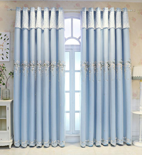 Simple Pastoral Thick Embroidered Curtains, Solid Color Blackout Curtains, Living Room Bedroom Balcony Curtains (150×270cm)