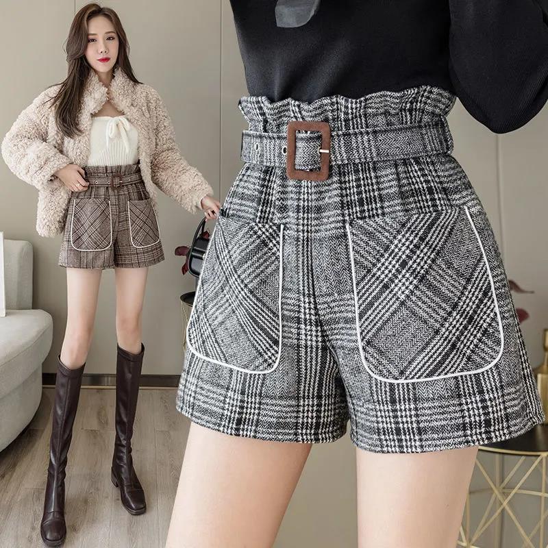 Autumn Shorts for Women To Wear New Autumn and Winter High Waist All-match Loose Plaid Winter Boots Pants Woolen Wide-leg Pants