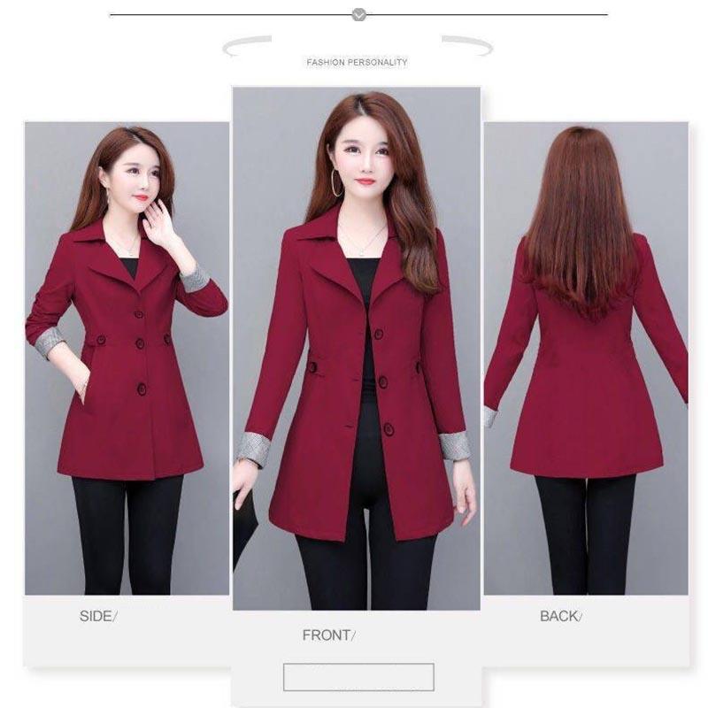 Plus Size Women's Windbreaker Spring Autumn Single Breasted Slim Fashion Casual Raincoat Jacket