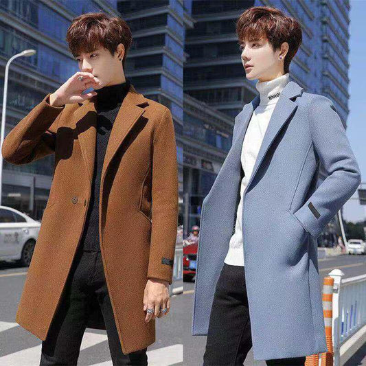 Men's Wool Coat Winter Warm Long Trench Jacket Male Single Breasted Business Casual Overcoat Parka