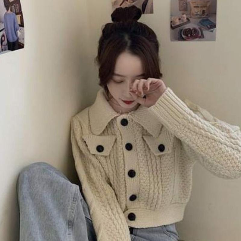 Autumn  Winter Twist Sweater Cardigan Female Loose Student Thick Wool Casual Short Knit Sweater Coat