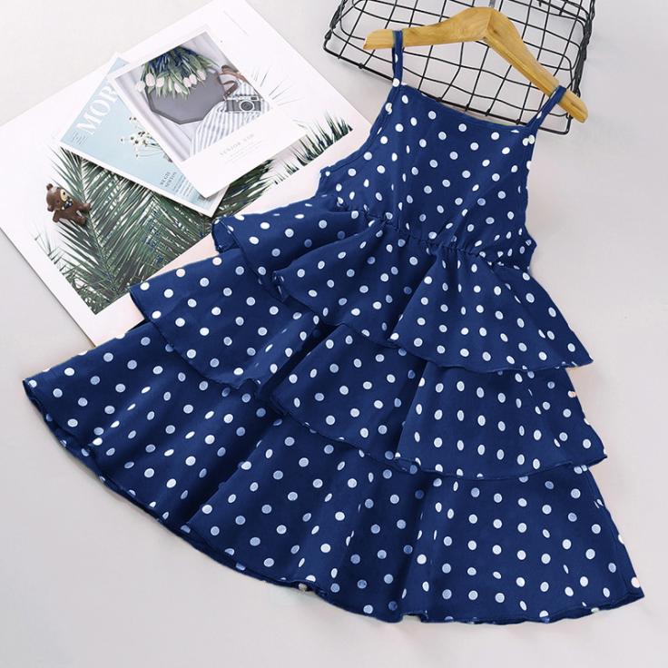 Toddler Child Summer Baby Girls' Polka Dot Printing Suspender Sleeveless Princess Dress Folded Cake Skirt Sweet Wind