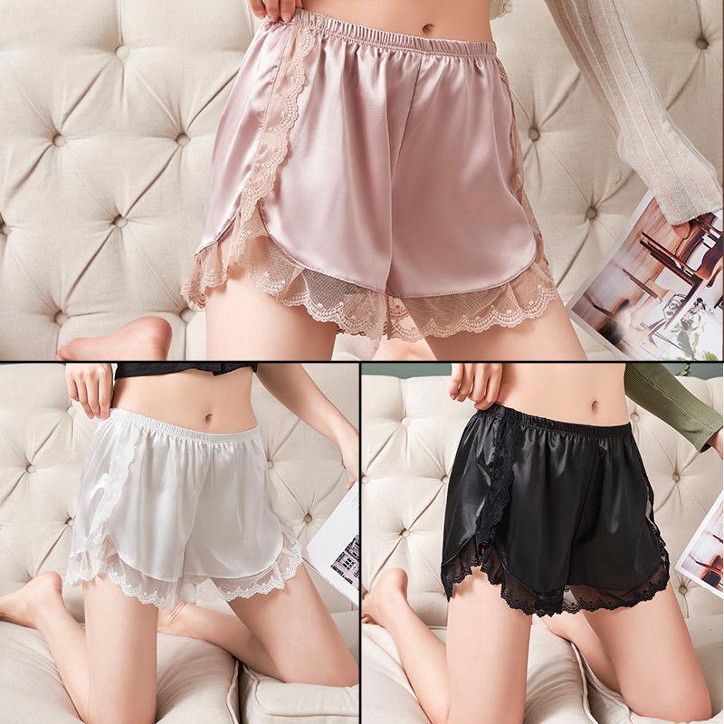 WTEMPO Pajama Pants Smooth Satin Sleepwear Women Shorts Lace Thin Safety Home Outside Anti-exhaust Leggings Shorts