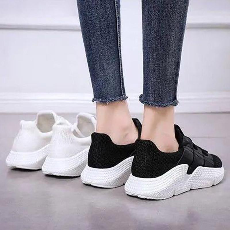 Black Sports Shoes Female Korean Version of Ulzzang Harajuku Wild Student Casual Breathable Running Shoes White