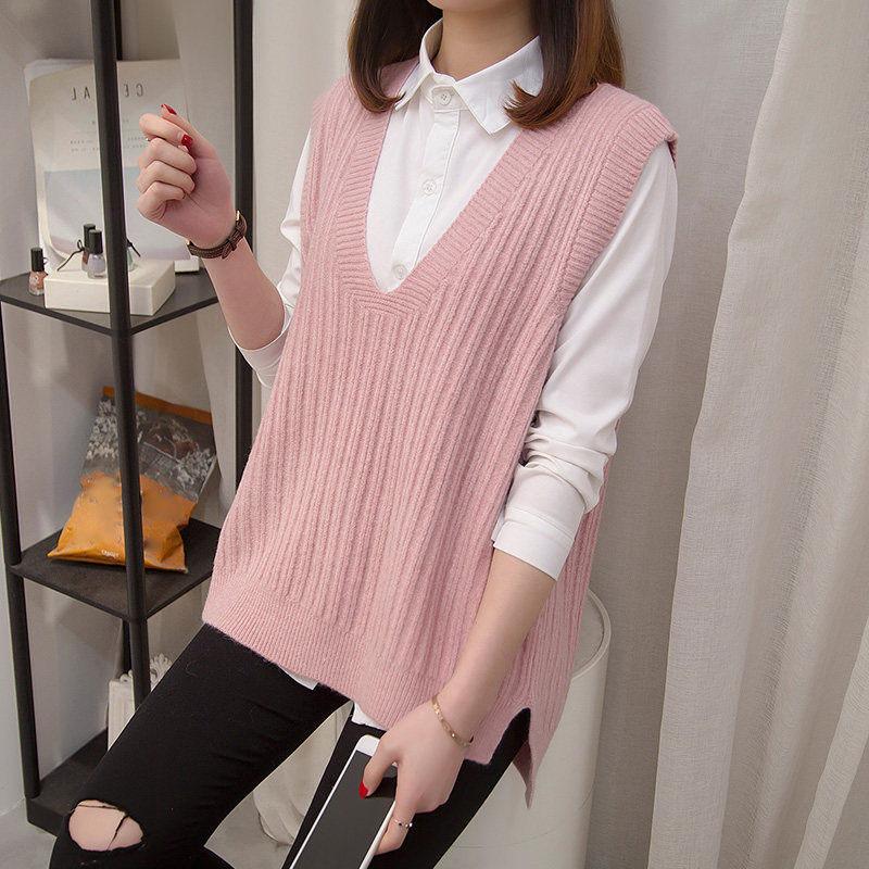 Autumn and Winter Knitted V-neck Vest Sleeveless Waistcoat Short Waistcoat Simple Pullover Women's Top