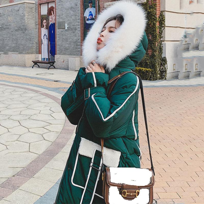 Women's Solid Color Down Jacket Mid-length Korean Loose Thick Coat Warm Cotton Coat Big Fur Collar Winter Clothes Quilted Coat