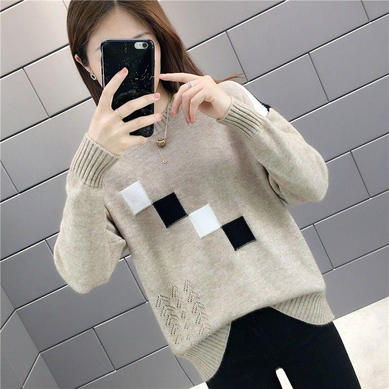 Autumn Winter Women Sweaters and Pullovers Plaid Thick Knitted Sweater Female Loose Pull Femme