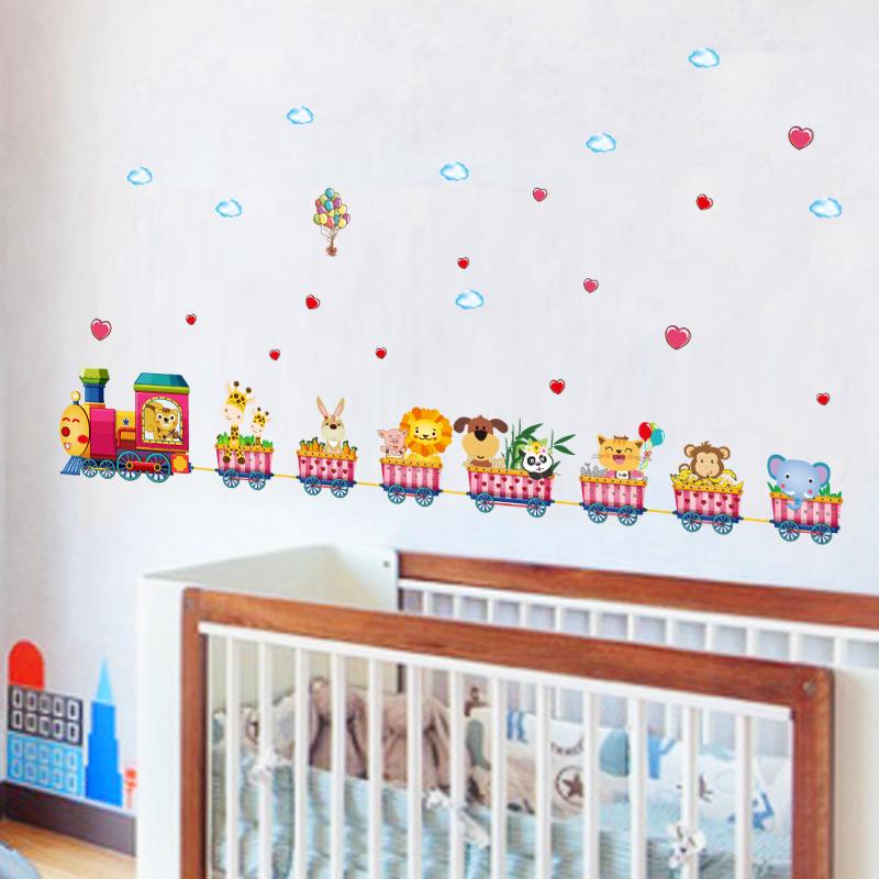 Cartoon wall stickers animal world animation train children's room kindergarten