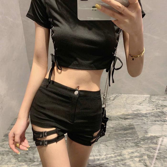 S-XL Summer Women Black High Waist Leg Loop Shorts Student Sexy Anti-light Thin Mini Pants