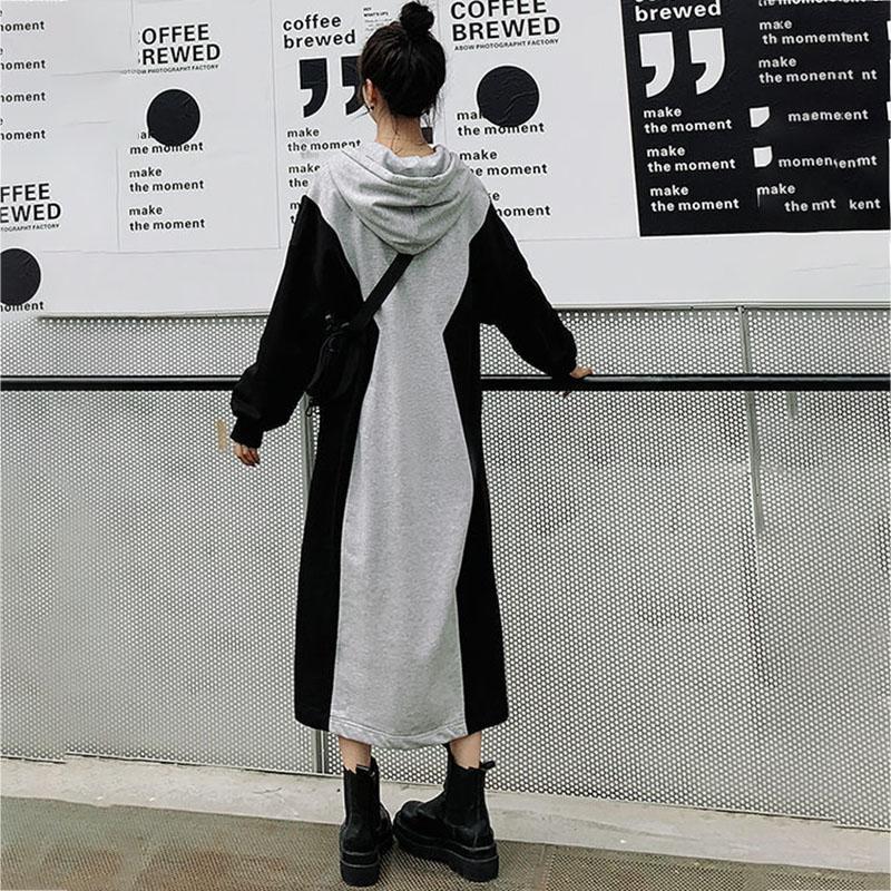 L-XXXXL Mid-calf Sweater Dress Women Spring and Autumn Plus Size Hooded Long Sleeve Loose Dress