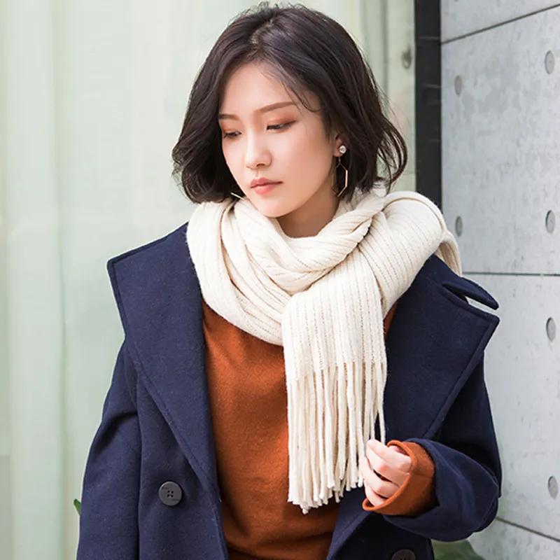 Scarf Women Autumn Winter Thicken Warm Kint Shawls Wraps Lady Fashion Elegant Solid Long Soft Scarves 2021 New Female Knitted Scarfs