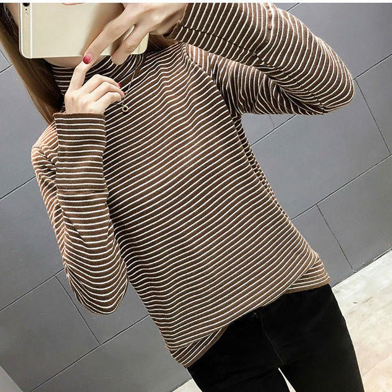 Thicken Plus Velvet Thermal Clothing Women's Underwear Tight-fitting High-neck Striped Winter Bottoming Shirt One-piece Gold Velvet Top