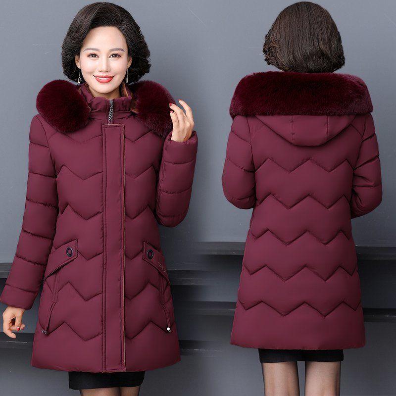 Winter Jacket Middle-aged and Elderly Cotton-padded Jacket Women's Down Cotton-padded Jacket Large Size Mid-length Thick Warm Cotton Jacket