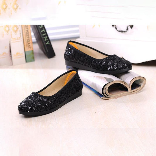 Old Beijing Cloth Shoes Fashion Sequined Flat Women's Single Shoes Soft Sole Mother Shoes Pedal Lazy Shoes