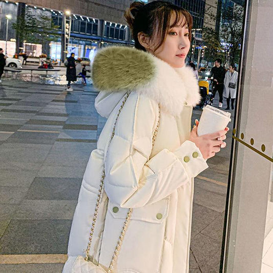 Large Fur Collar Down Jacket Cotton Jacket Women's Mid-length Over-the-knee Thick Large Pocket Jacket