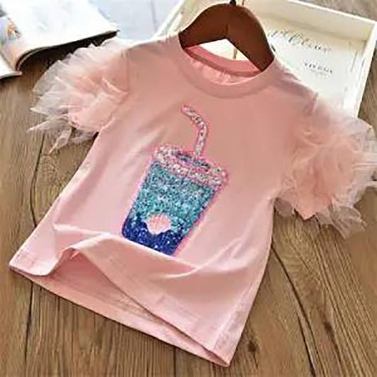 Girls Animal Print T Shirt Girl Tee Clothes Children Loose Sequins Cartoon Top for 3 4 5 6 7 8 Years Korean Kids Birthday Wear