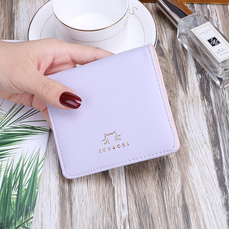 Small Wallet Female Short-style Two-fold Wallet Mini Folding Card Bag Simple Lady's Buckle Wallet