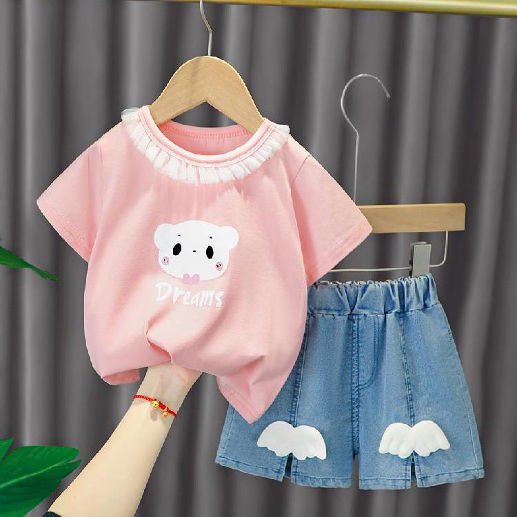 2PCS Children Clothing Set Spring Summer Baby Girls and Boys Suits Printing Short Sleeve Wing Tops + Pants Clothing Set for Girl and Boy