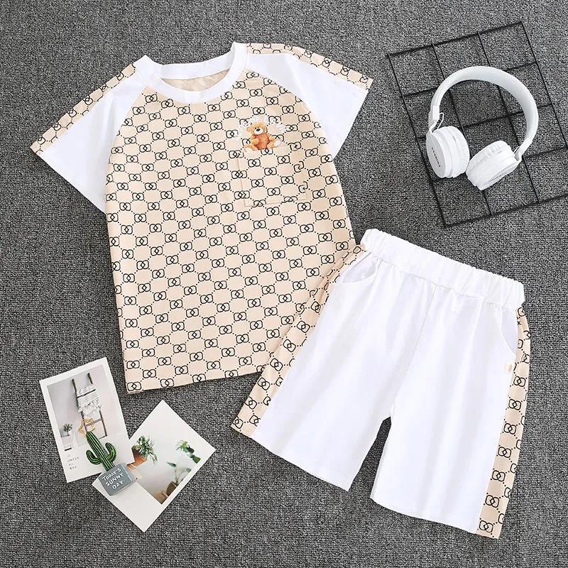 Two-piece Suit Children's Suit Boys and Girls Summer Short-sleeved Shorts Suit Middle and Small Children's T-shirt Casual Sports