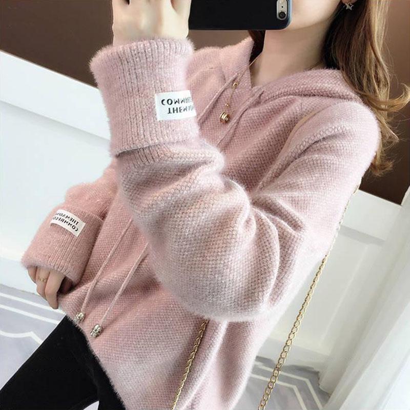 Autumn  Winter Thickened Warm Imitation Mink Fleece Sweater Women Mohair Sweater Long-sleeved Knitted Pullover Coat Outwear