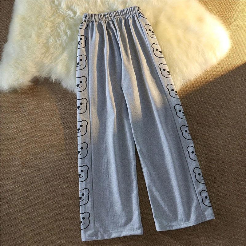 Spring and Summer Loose Small Wide-leg Pants Women's High Waist Drape Bear Sports Pants Casual Straight Mopping Trousers