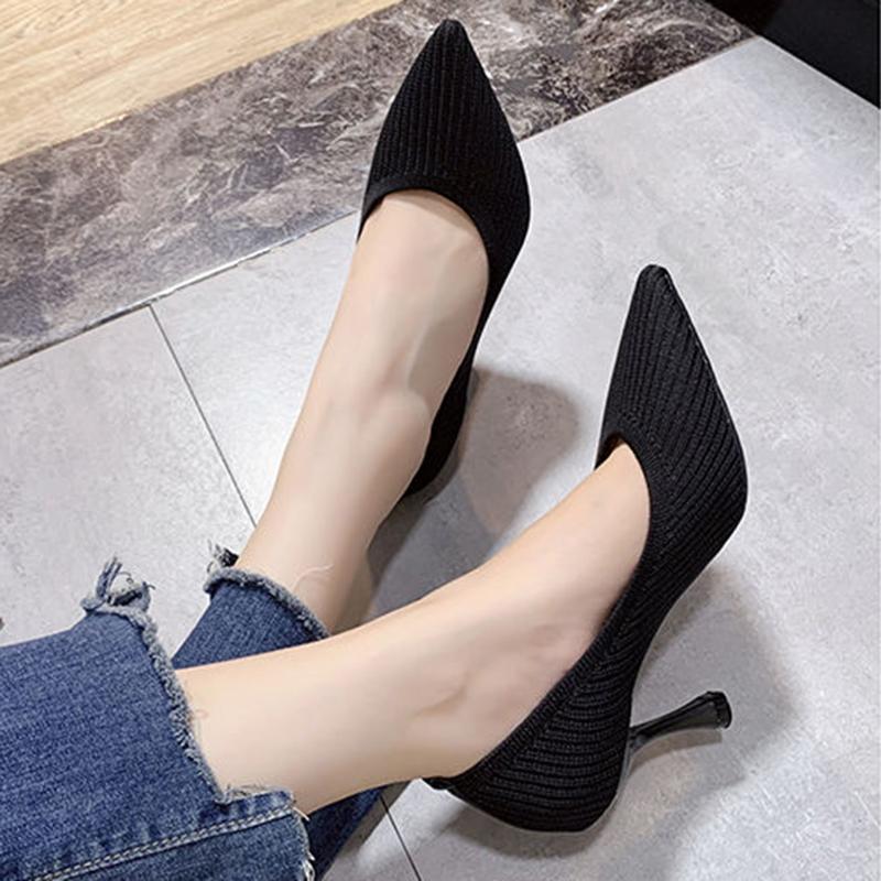 Flying Woven Single Shoes Women Spring and Autumn Pointed Toe Breathable High Heels All-match Nude High Heels Stiletto Shoes