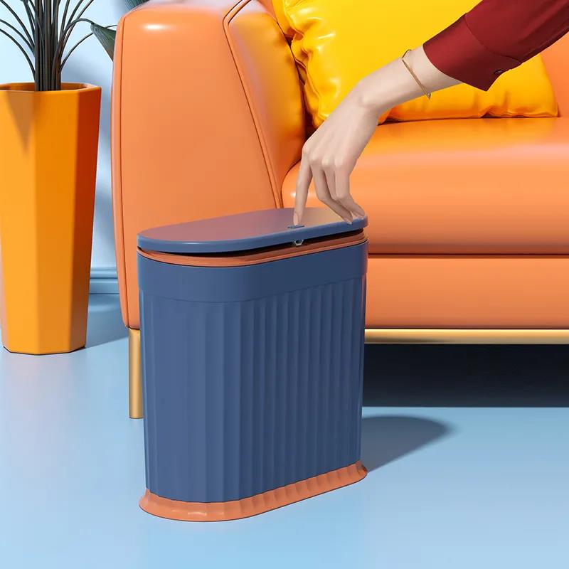 Trash Can Home Living Room Creative with Cover Kitchen Toilet Bathroom Press Elastic Cover Narrow Slit Tube Large