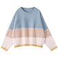 Pofulove Round Neck Sweater Women's Long-sleeved Loose Pullover Rainbow Sweater Striped Top Students