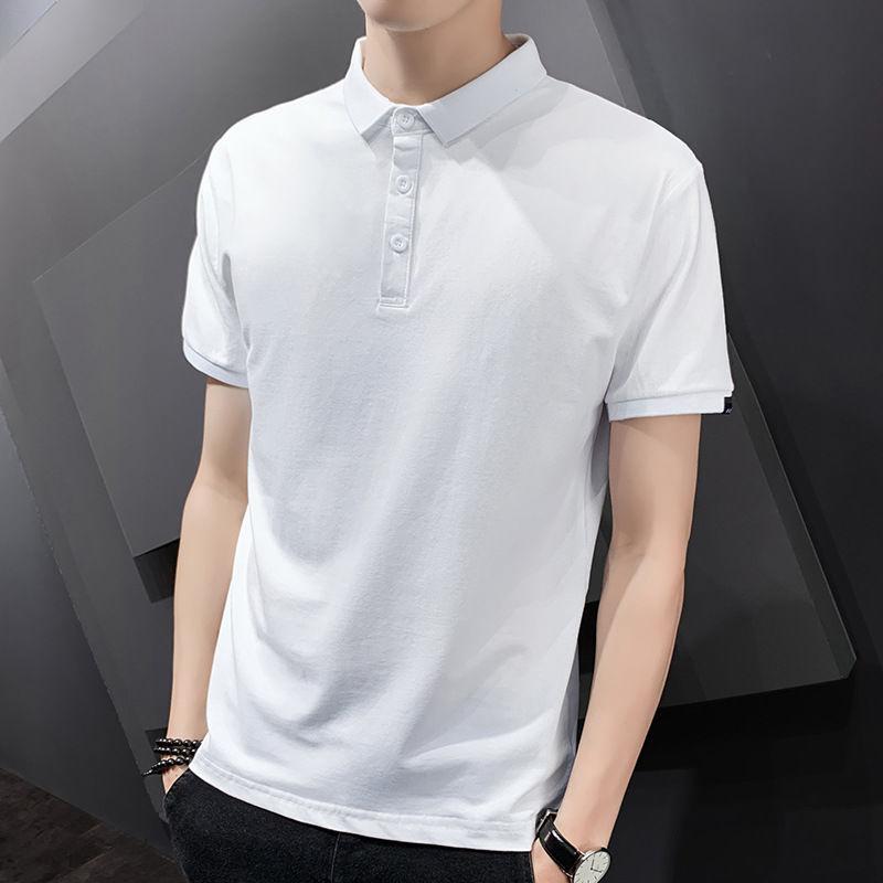 Handsome Solid Color Lapel Short-sleeved Men's  Shirt Retro All-match Casual T-shirt Breathable Paul Shirt