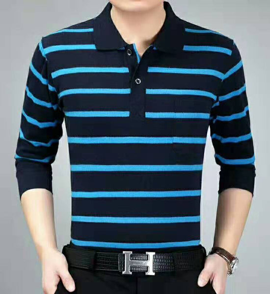 Autumn Middle-aged Men's Polo Shirt Long-sleeved T-shirt Business Men's Large Size Shirt Button Bottoming Shirt