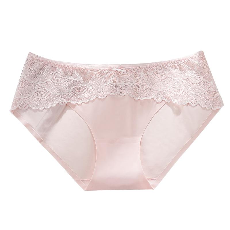 Women's Ice Silk Lace Panties Thin Cotton Crotch Antibacterial Seamless Low-waist Large Size Women's Briefs