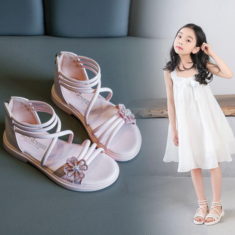 Summer Girls' Shoes Children's Fashion Leather Sandals  Children's Soft-soled Bow Princess Shoes  Student Beach Shoes